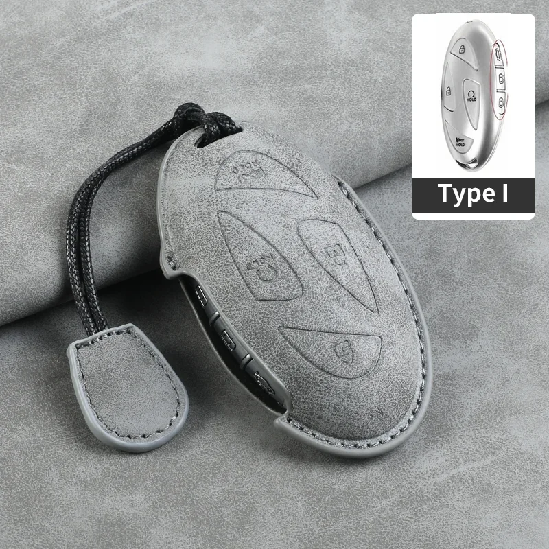 Leather Car Key Case Cover for Hyundai Grandeur GN7 2023 Kona Ev 2023 7 Buttons Car Remote Key Shell Fob Keychian Accessories