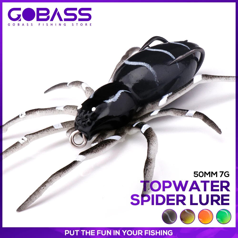 GOBASS 50mm 7g Fishing Lure Lifelike Spider Soft Bait Topwater Artificial Simulation Silicone Bionic Weedless Bait Crank Tackle