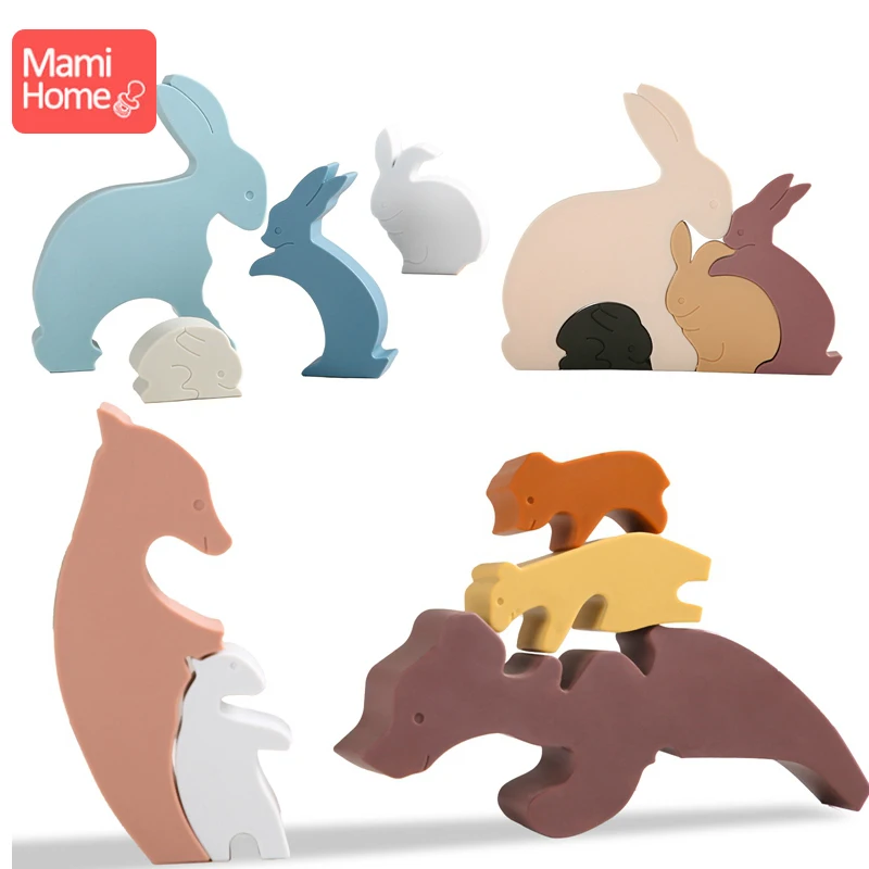 1Set Rabbit Bear  Shaped Silicone Puzzle 3D Cartoon Animal Puzzle  Montessori Educational Toy for children Decoration Gift