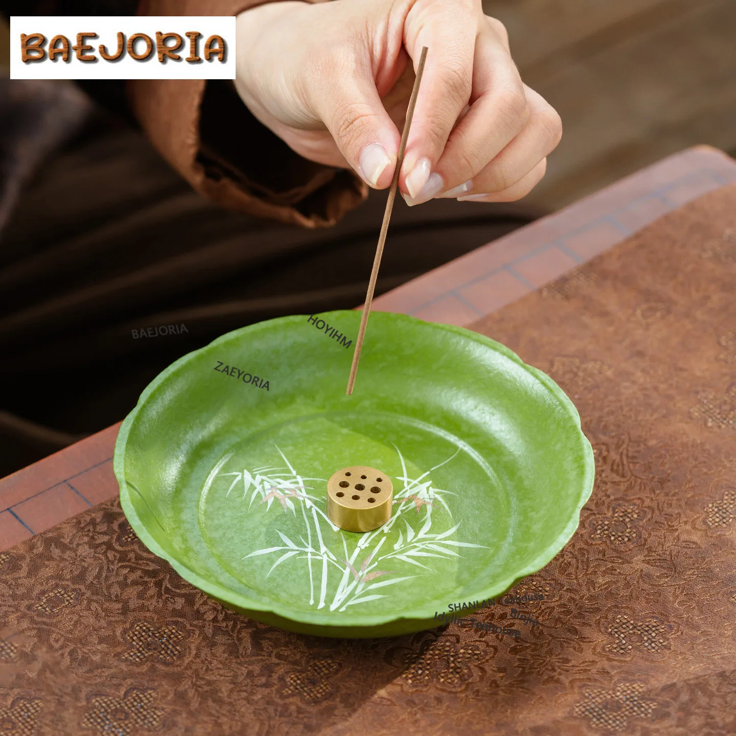 BAEJORIA Hand Painted Bamboo Incense Holder Zen Garden Incense Burners Consecrate Censer Teaset Accessories Ornaments