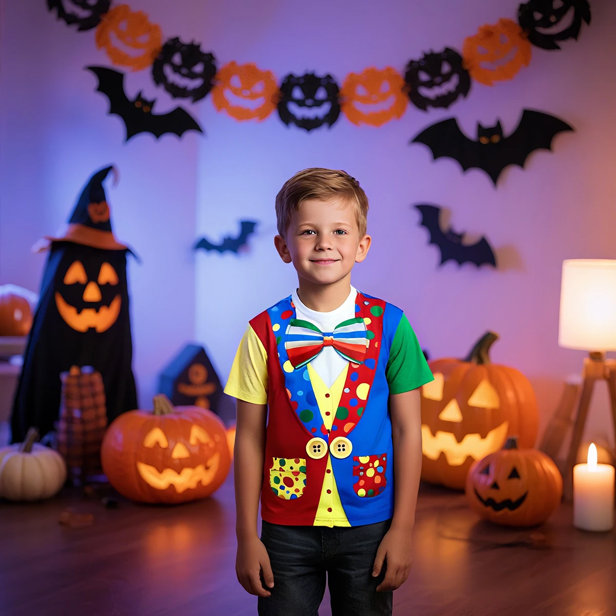 Kids Boys Clown Costumes Circus Cosplay 3D Shirt Child Girls Carnival Cowboy Cosplay Clothes Funny Halloween Print Outfit 5-12Y