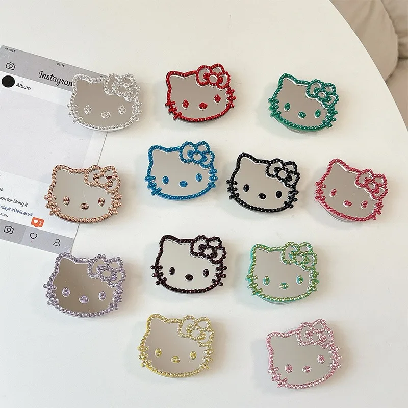 

Sanrio Hello Kitty Set with diamonds Phone Airbag Holder Mirror Colored Retractable Phone Stander Stretchable Desktop Holder