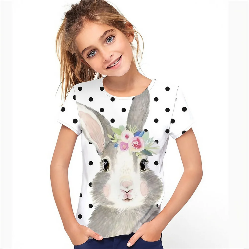 Camiseta informal de verano para niña, Camiseta cómoda y transpirable de manga corta con estampado 3d, divertida