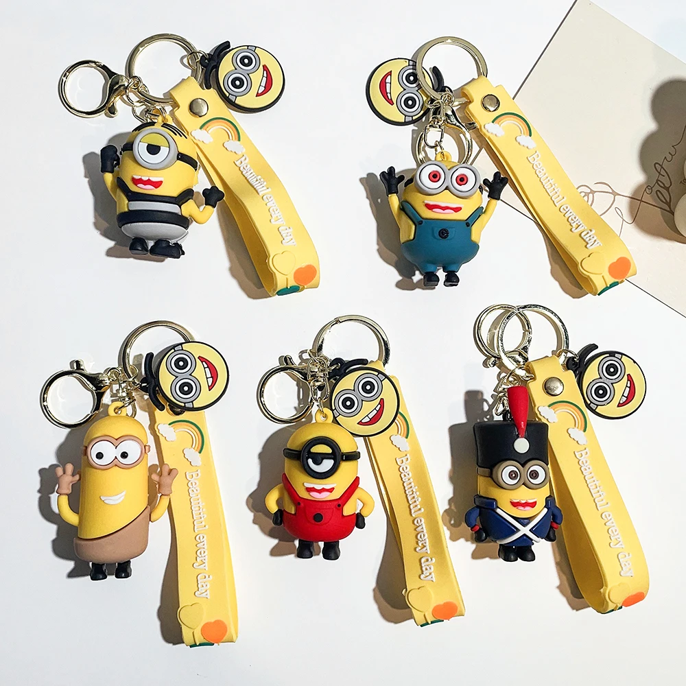 Kawaii Minions Anime Figure Keychain Cute Cartoon Model Car Keychain Backpack Pendant Ornaments Accessories Kids Toys Gifts
