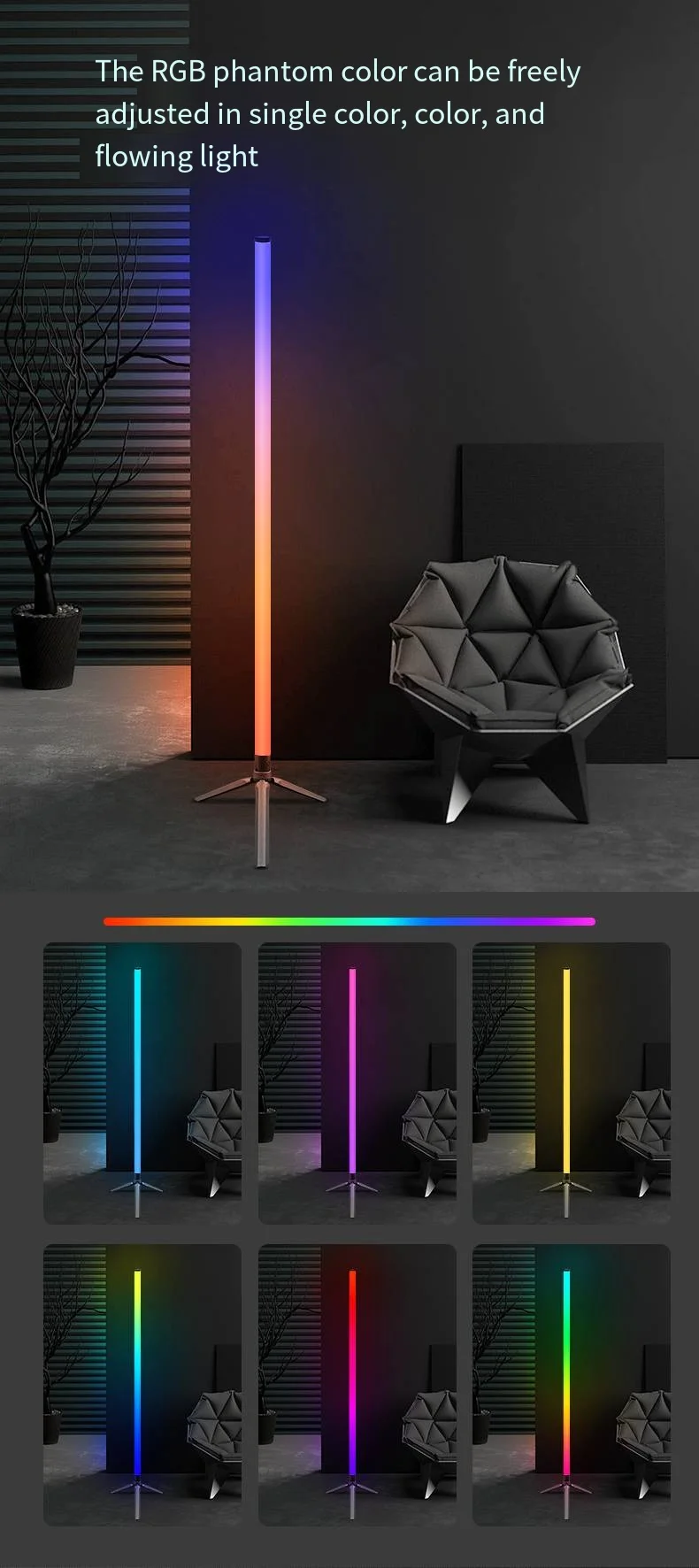 Lampadaire d'angle RGB, 1 pièce, éclairage d'ambiance pour chambre à coucher, Style scandinave, couleur changeante, éclairage doux à intensité variable