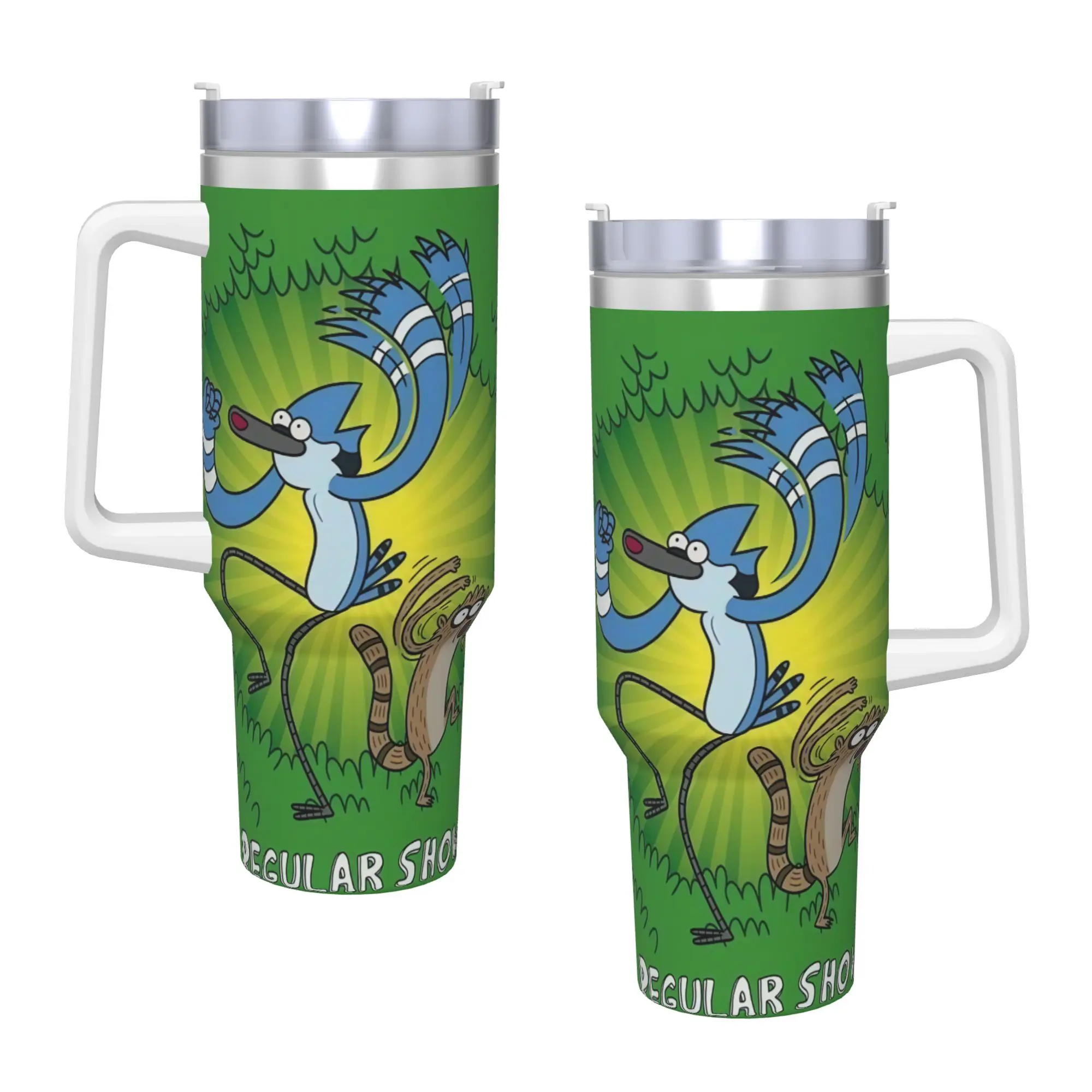 Stainless Steel Tumbler Mordecai And Rigby Regular Show Car Mugs With Straws Cold Drink Water Bottle Portable 40oz Thermal Cups