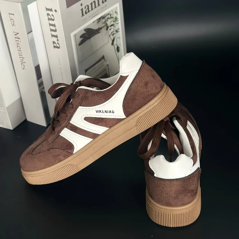 

High-end Faux Suede Brown Platform Sneakers Women New Non Slip Flat Heels Casual Walking Shoes Woman Thick Sole Vulcanize Shoes