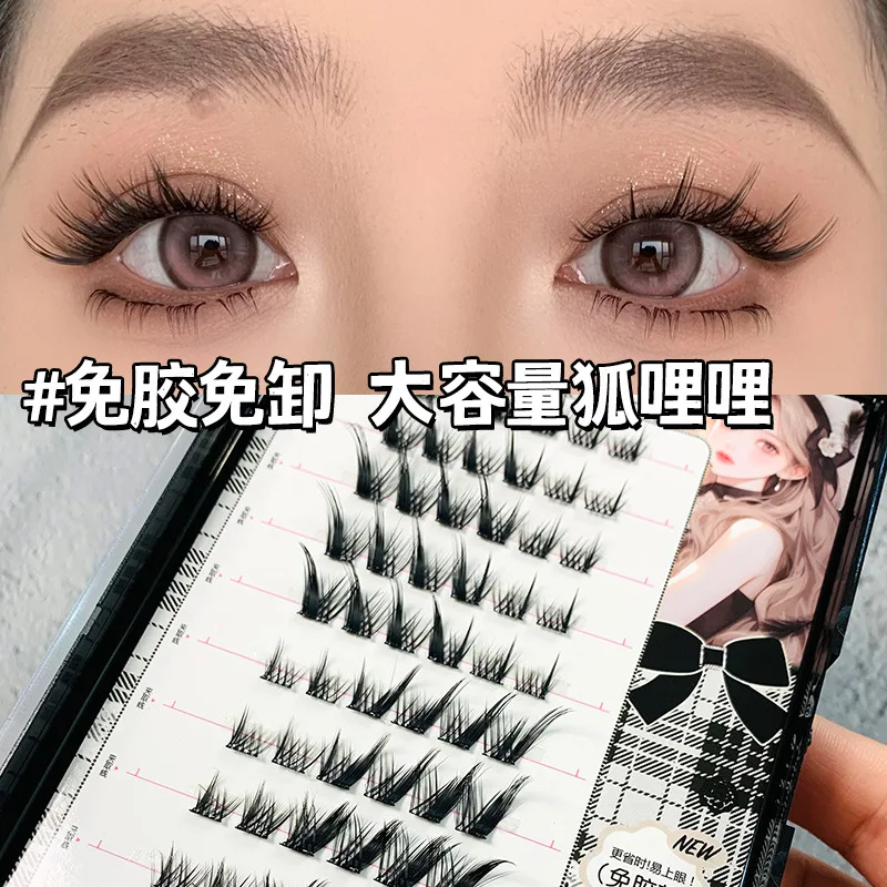 10 Rows Dramatic Volume Fox Eye False Eyelashes Without Glue Single Cluster Eyelash Extension Segmented Soft Faux Mink Lashes