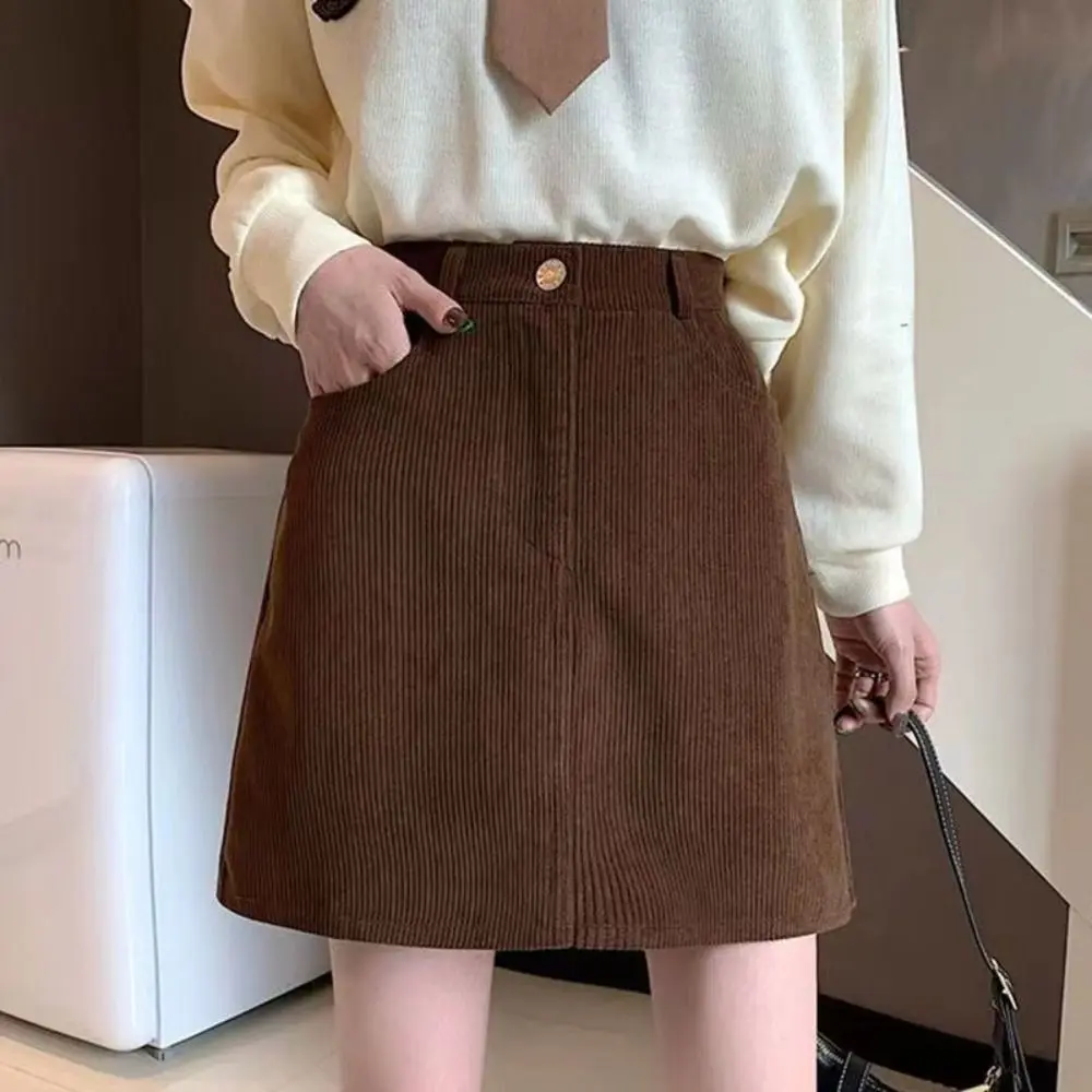 

High Waist Women Corduroy Skirt Velvet Large Size A-line Short Skirt Spicy Girl Style Autumn Winter Slim Fit Skirt Club
