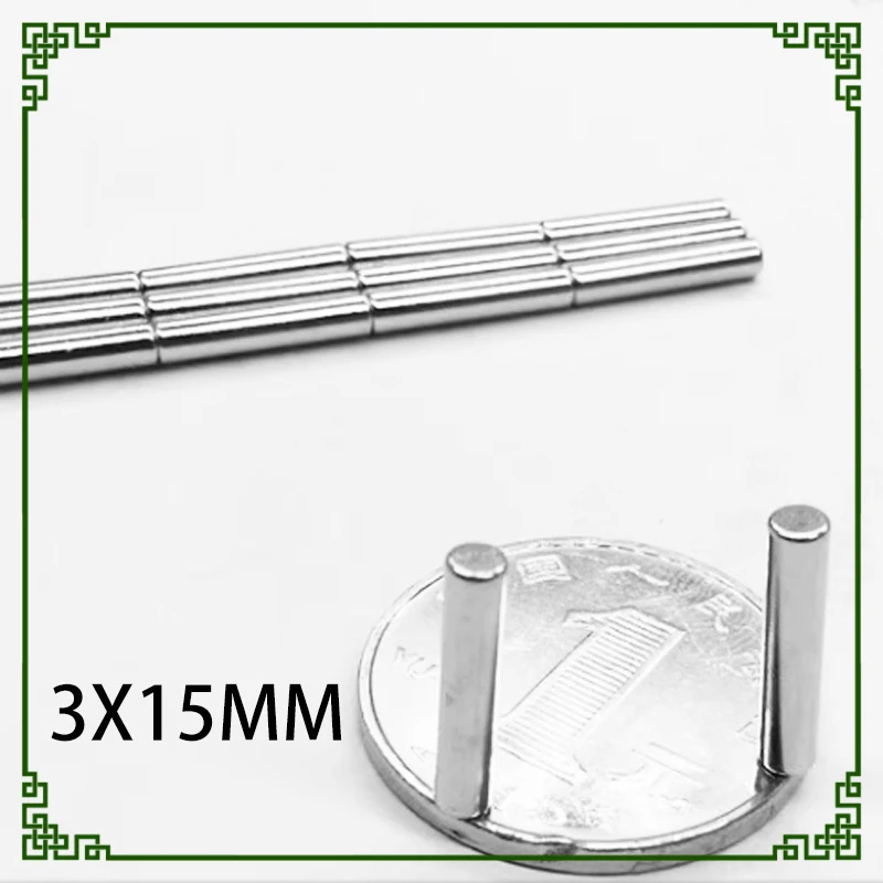 3x15mm Thick Round Powerful Magnet 3*15 Long Cylinder Strong Magnets For Fridge DIY Building Scientific Craft Education 3x15