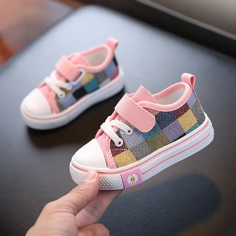 Scarpe Casual per bambini Toddlers Sneakers in tela per bambini per ragazzi ragazze moda classica suola in gomma morbida a scacchi primavera autunno