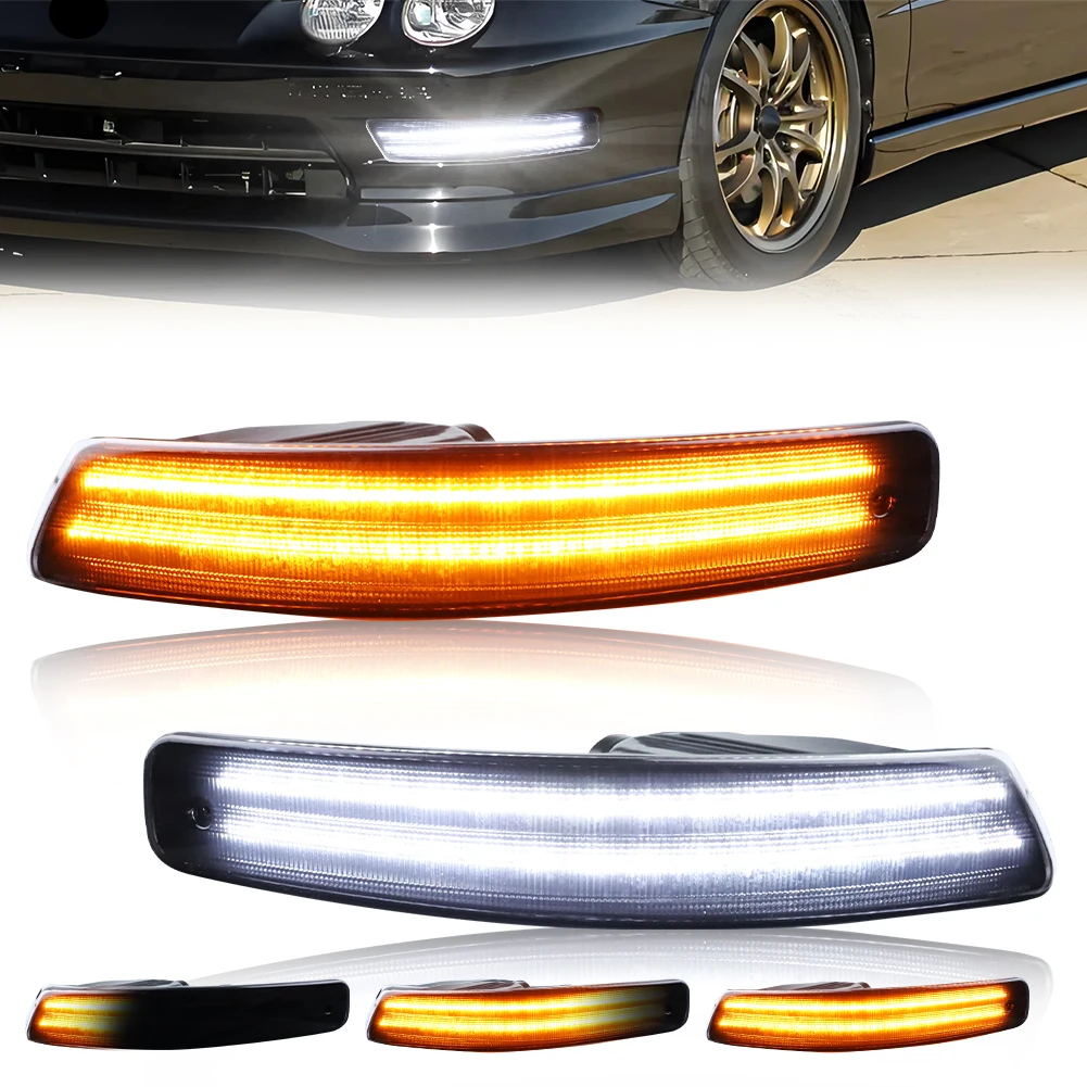 2Pcs For 1998 1999 2000 2001 Acura Integra Front Bumper Parking Light Turn Signal Light DRL Light W/Sequential Dynamic LED