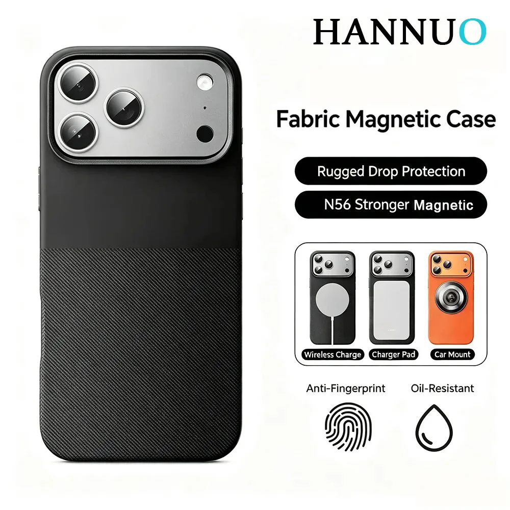 HANNUO Magnetic Case For iPhone 17 Pro Max Shockproof Cover Leather Pattern Phone Case Camera Protect Bumper Hard Protect Cover