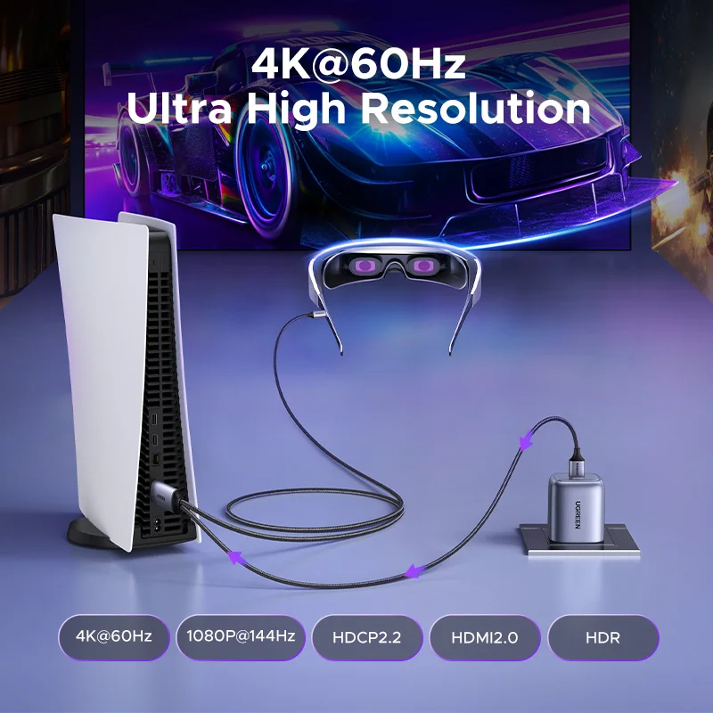 UGREEN HDMI zu USB C Kabel Adapter Audio Video Display 4K 60Hz HDR HDCP2.2 Dolby mit USB Netzteil für PS4/5 Switch Xbox PC