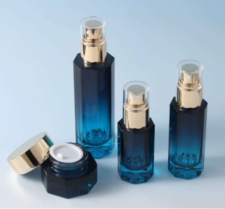 

30 мл-120 мл октановая стеклянная бутылка с золотым насосом, сыворотка/лосьон/эмульсия/основа/эссенция, тонер для унитаза, банка, горшок, косметическая упаковка для кожи