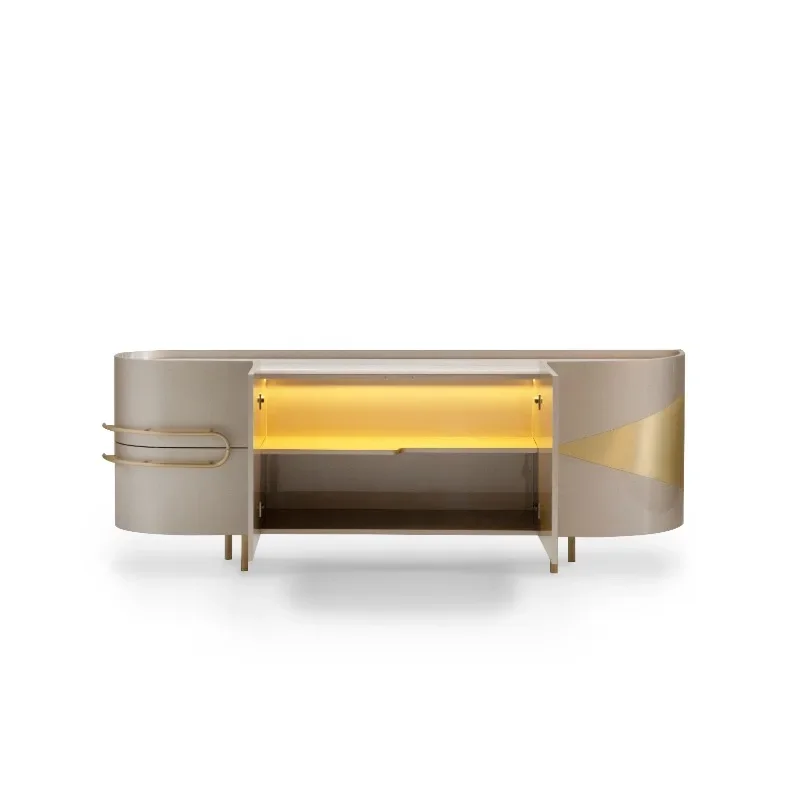 Wooden Cabinet Marble Top Metal Outlets Highlight Restaurant Buffet Cabinet Sideboard with Light Emitting Diode