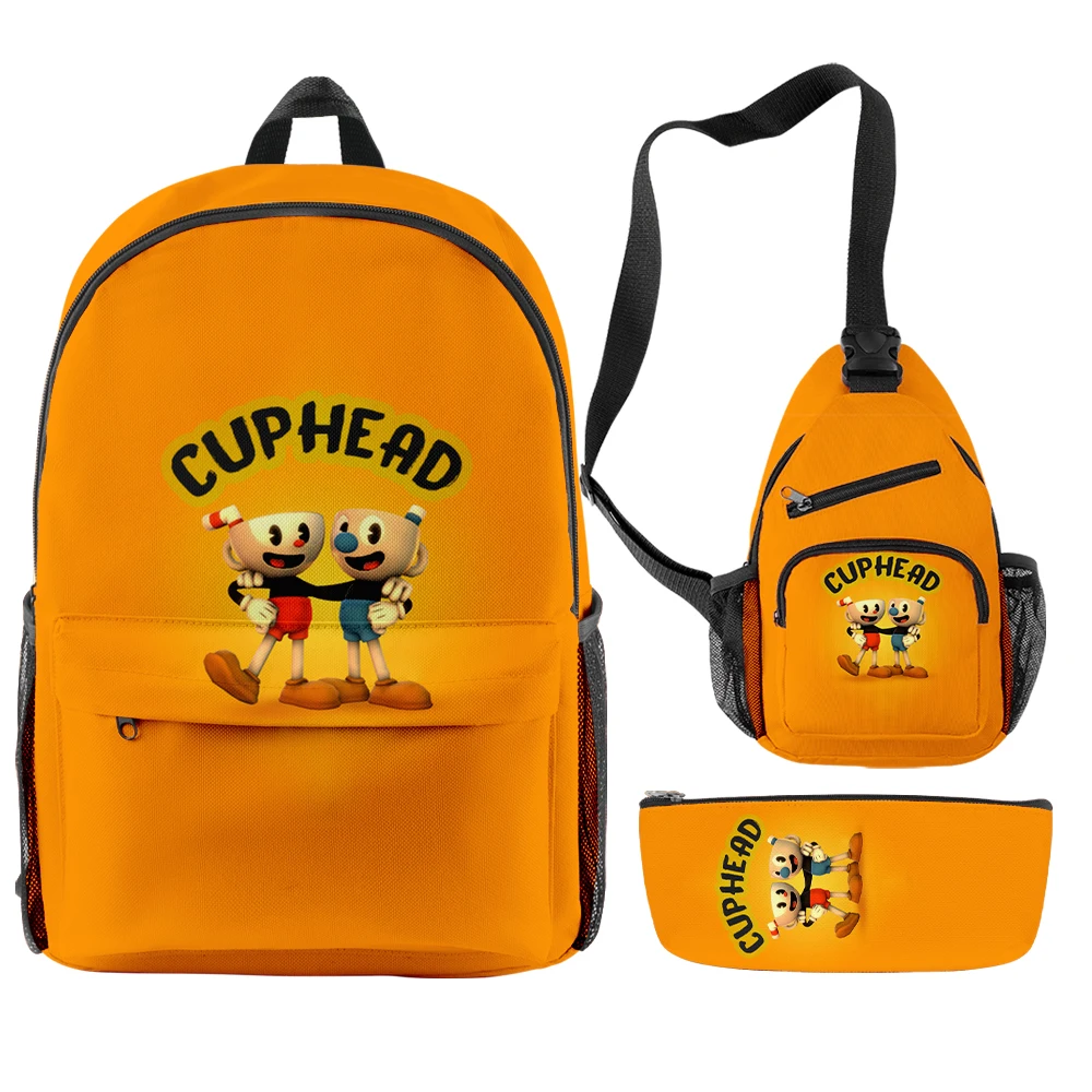 

Hip Hop Popular Funny Anime Cuphead 3D Print 3pcs/Set pupil School Bags Travel Laptop Backpack Chest Bag Pencil Case