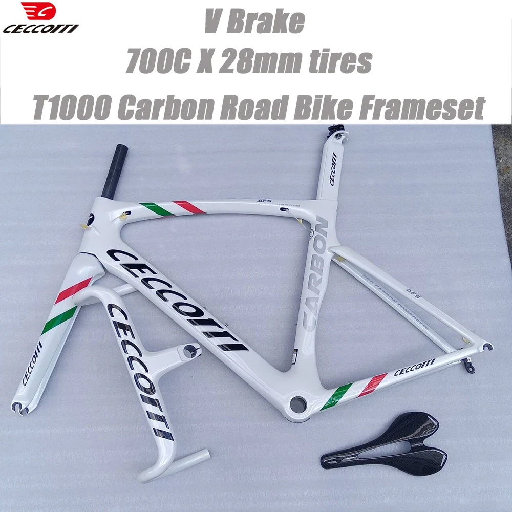 

Ceccotti Brand RF09 model 700C Road Bike Frame Max tires 28mm Bicycle Frameset Pearl White Color Carbon Frame