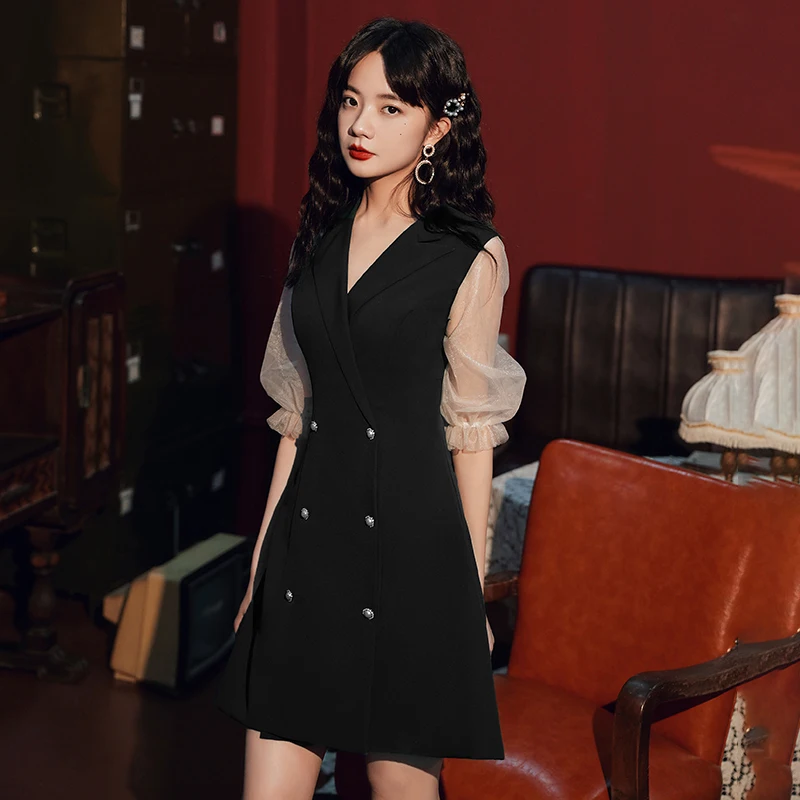 

Элегантное женское платье-баллон с V-образным вырезом для повседневной носки, из полиэстера, с рукавом три четверти