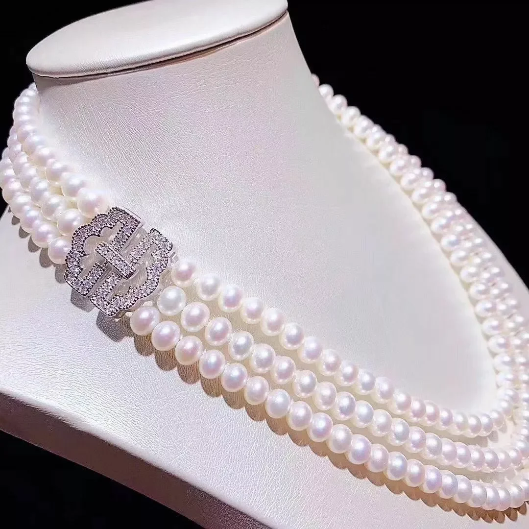 

Brand new three strand pearl AAAA 9-10mm natural South Sea round white pearl necklace 18 "19" 20 "925s