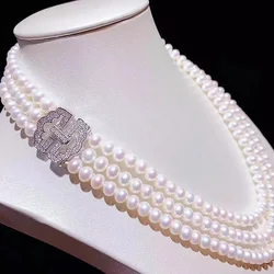 Brand new three strand pearl AAAA 9-10mm natural South Sea round white pearl necklace 18