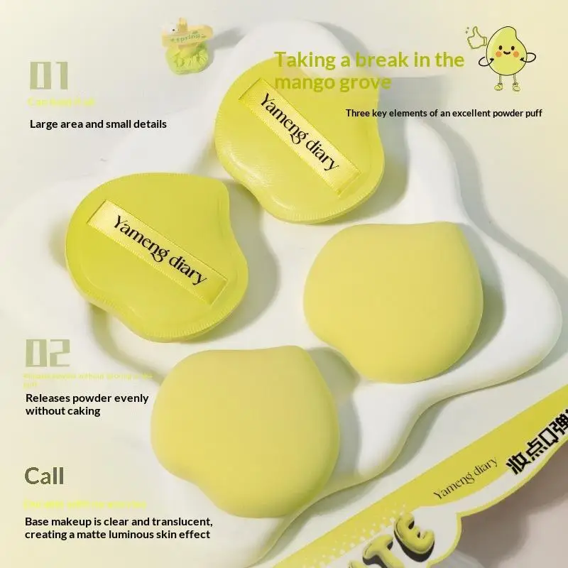 New 2 Pieces Mango-shaped Marshmallow Powder Puff Wet And Dry Dual-use Soft & Skin-friendly Makeup Sponge