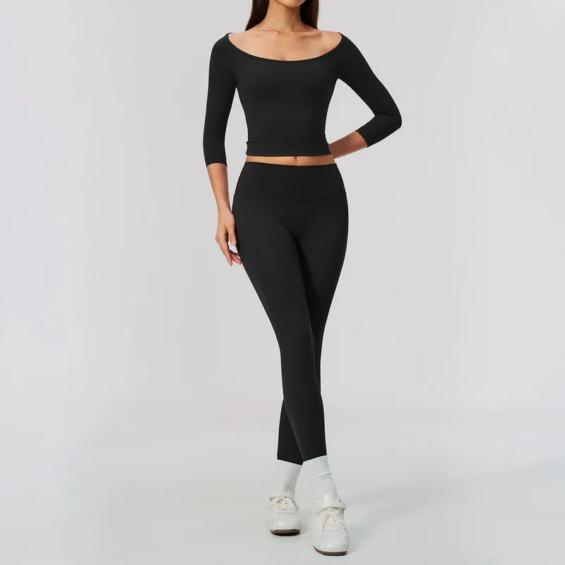 Fashionable Mid SleeveT T-shirt Yoga Wear Slim Fitting Slimming Pilates Training High Waist Peach Butt Sports Fitness Wear Set