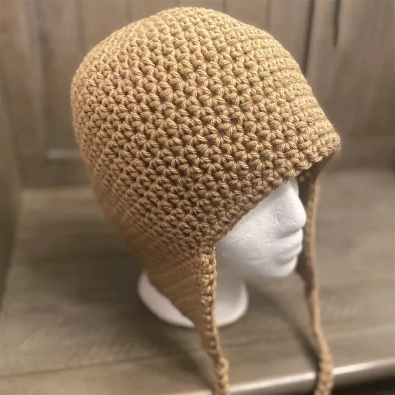 

Pure Handmade knitting Korean Winter Warm Bomber Hat Women Winter Y2K Party Ear Protection Windproof warm hat Beanies Caps