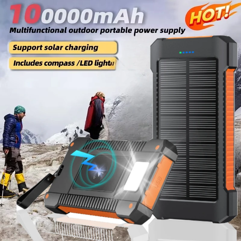 300000mAh Solar Power Bank External Battery Portable Charger Waterproof Powerbank W/ SOS Flashlight for IPhone and Xiaomi Huawei