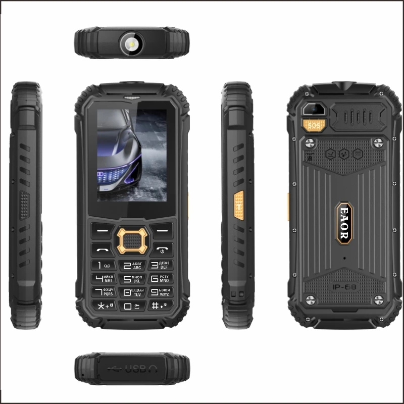 EAOR 2G GSM SOS Feature IP68 Rugged Phone Waterproof Dustproof Keypad Phone Dual SIM 2000mAh Big Battery Push-button Phone Torch