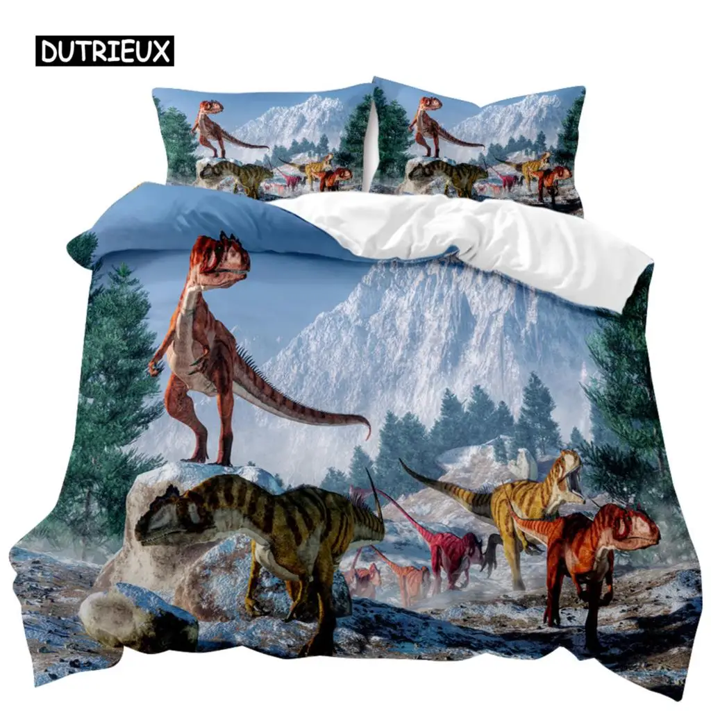 Dinosaur Duvet Cover Set Jurassic World Battle Bedding Set Unique Dinosaur Polyester Bedding for Kids Adults Queen King Size