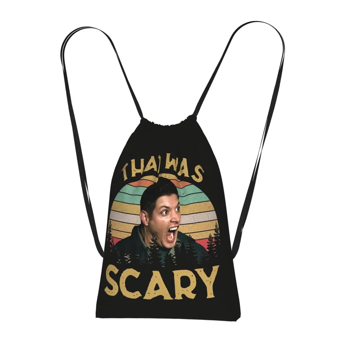 Jensen Ackles Dean Winchester Supernatural That Was Scary Drawstring Backpack Sports Gym Bag Portable Travel Drawstring Bag