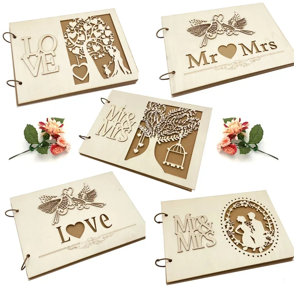 10/20/30/40 Pages Wedding Guest Book Wedding Signs Wood Wedding Signature Guest Book DIY Photo Album Party Decoration