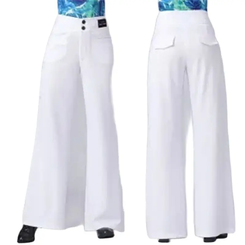 2023 New High-End Ba Dance Sailor Dance New Pants Female White Four-Pocket Pants High Waist Elastic Temperament Wide-Leg Pants