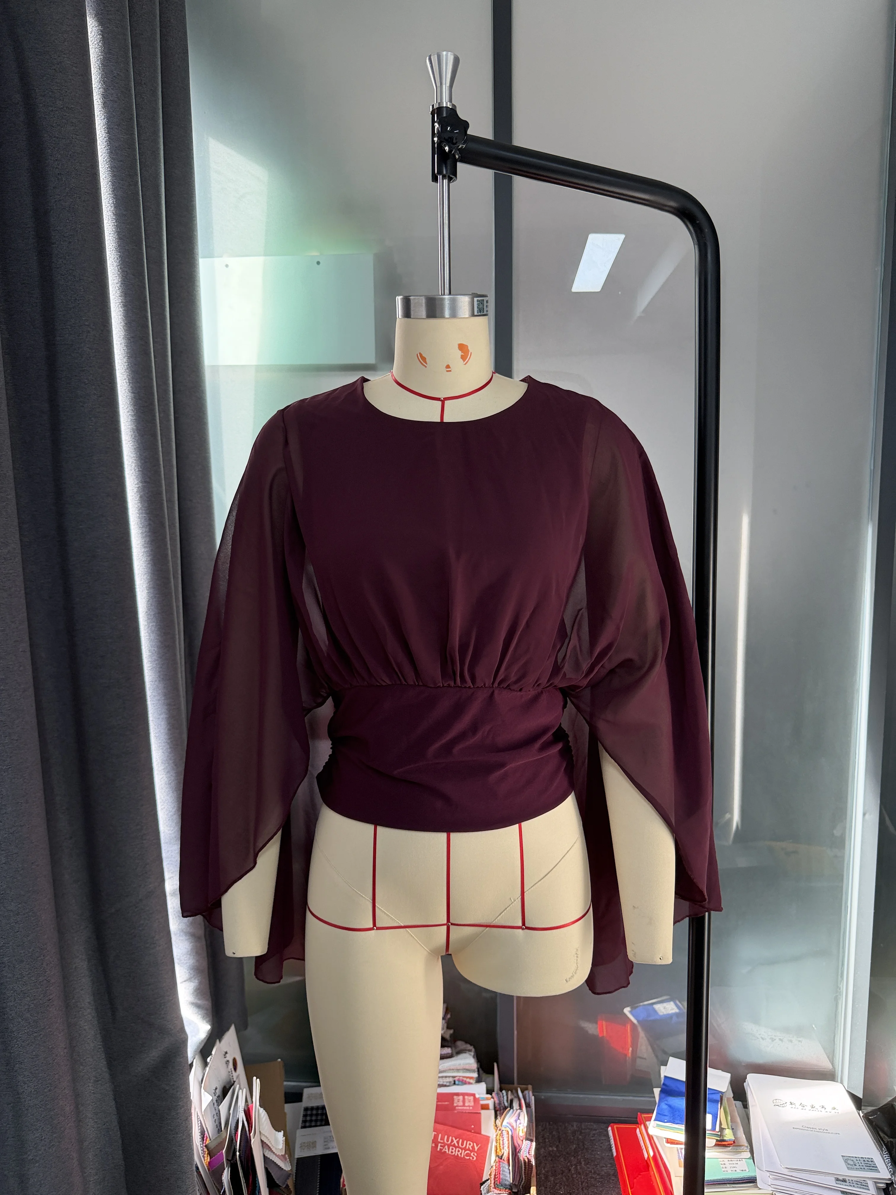 Modische, schmale, einzigartige Langarm-Bluse für Damen, elegantes Oberteil mit Rundhalsausschnitt, Damen-Oberteile, Camisas De Mujer, Blusen, Hemden – Detail 6