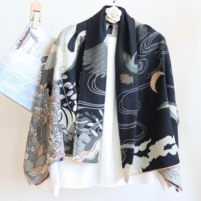 Winsleter-Women 70%Wool 30%Silk Elegant Scarf, 135*135CM Double-sided Print, Mom Gift Retro Chic Scarves, 2026 Autumn A69317CC