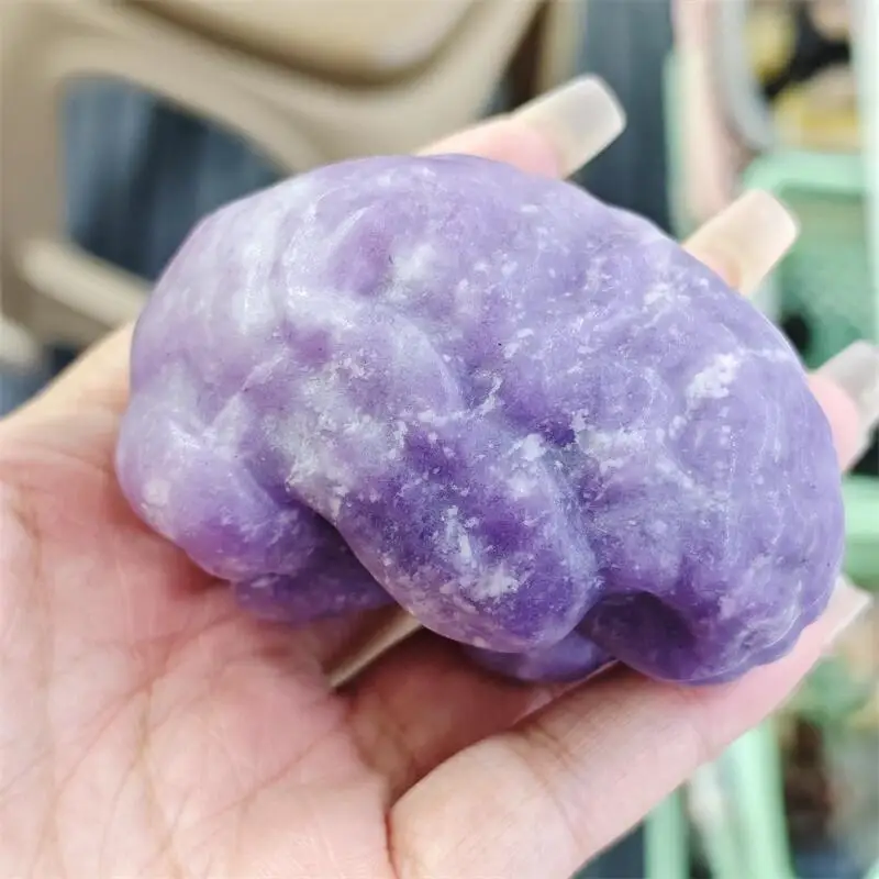 Natural Purple Mica Brain Carving Polished Quartz Healing Stones Gemstones For Home DIY Decoration Gift 1pcs