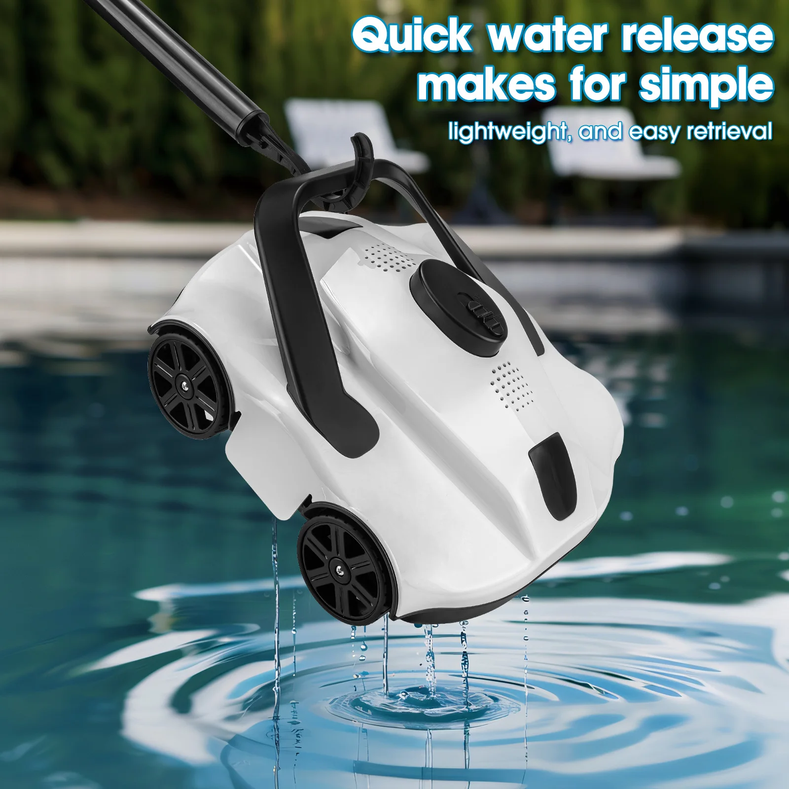 Wireless Robotic Pool Vacuum Cleaner Automatic Cleaning with Self-Parking Capabilities 90-Minute Runtime Fast Water Filtration