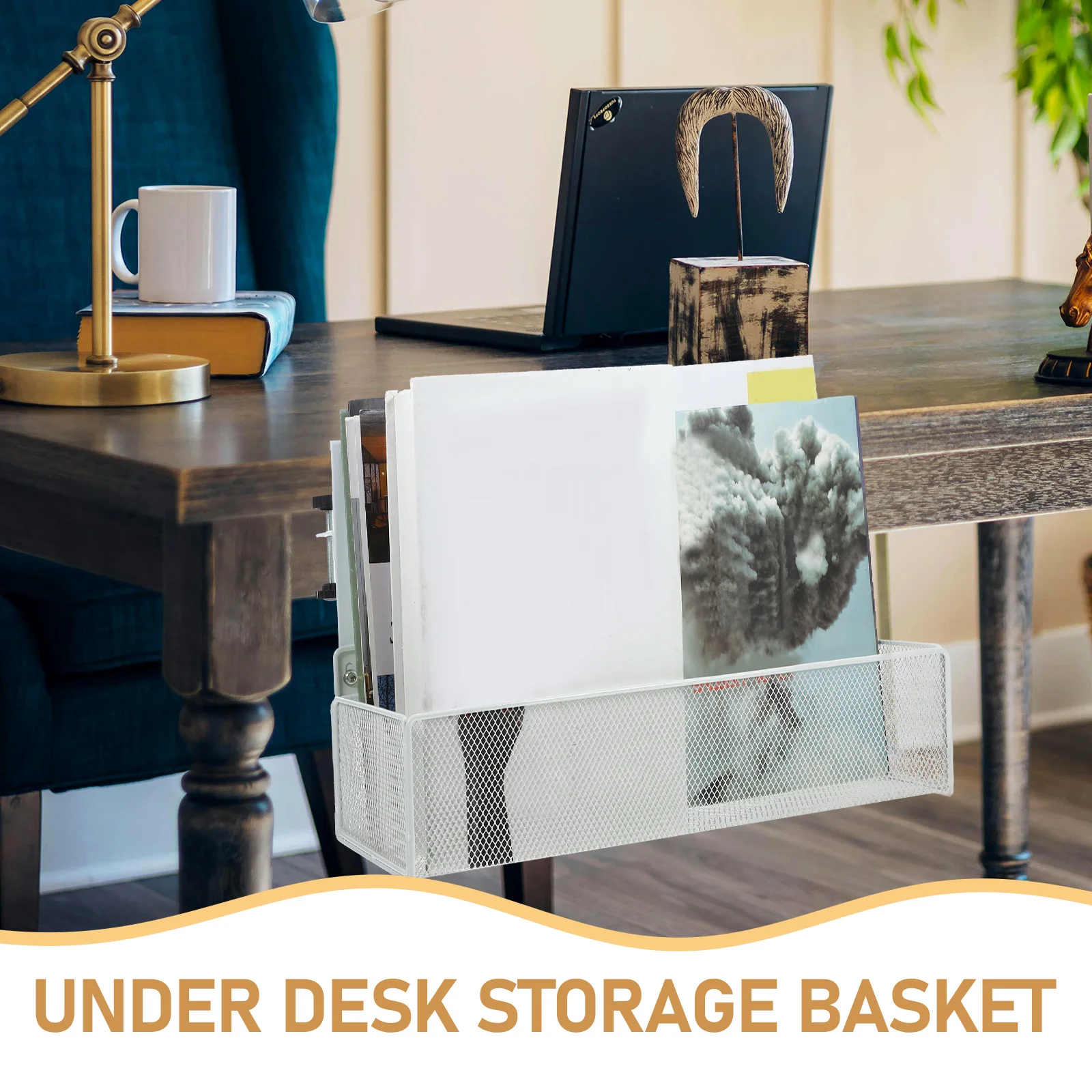 

Office Under Desk Storage Basket Adjustable Clamp on File Document Organizer Holder Rack for Desk Side Home Office