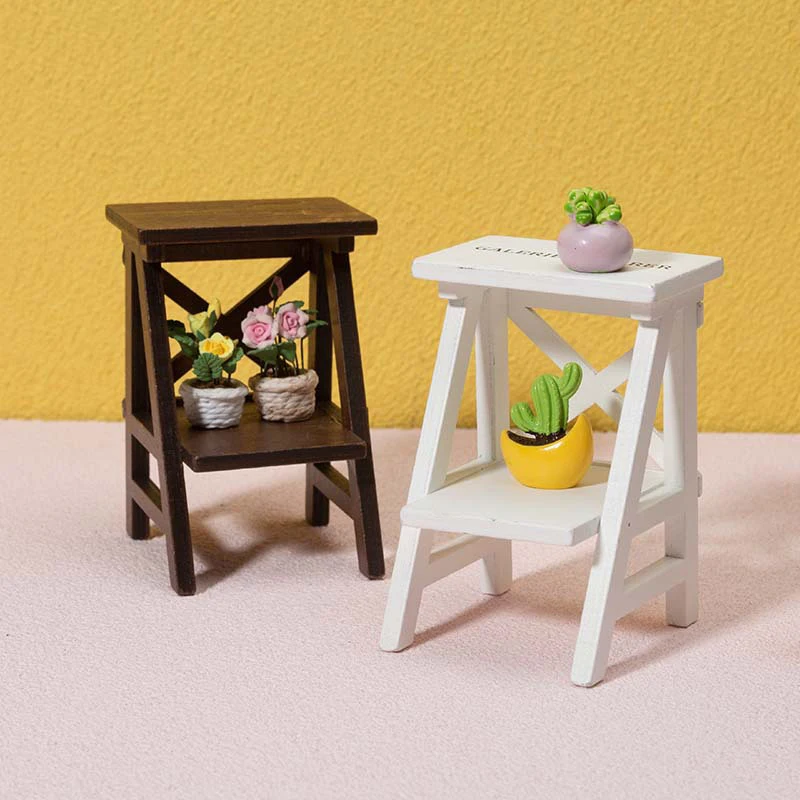 1:12 Dollhouse mensola in legno vintage europea supporto per fiori Mini casa delle bambole mobili modello simulazione accessori per mobili