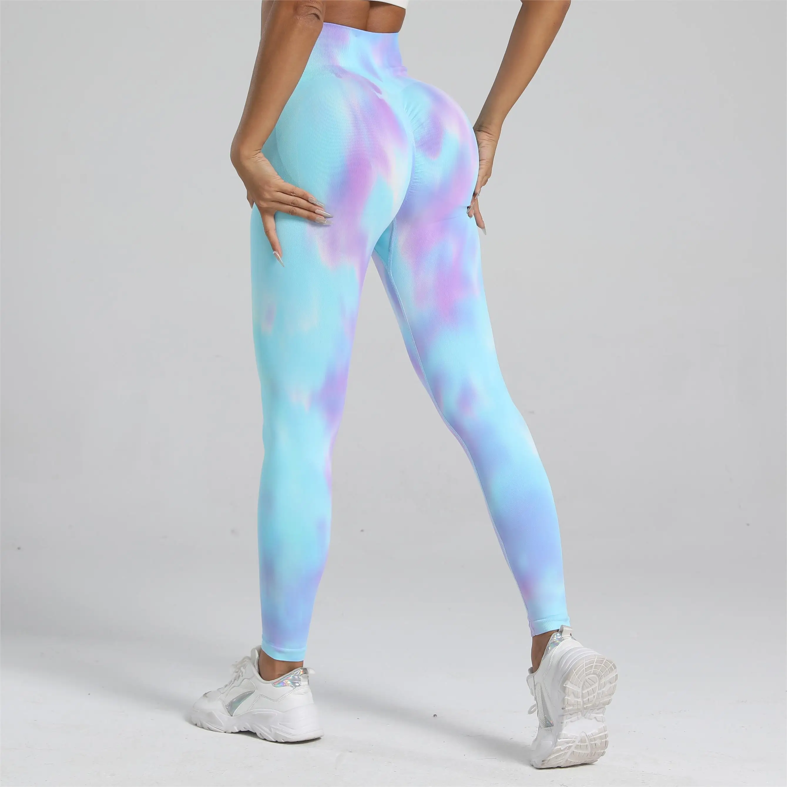 Neue Frauen Tie Dye Hohe Taille Legging Push-Up Scrunch Gym Sport Yoga Hosen Elastische Weiche Strumpfhosen Workout Booty Leggins Nylon – Detail 25