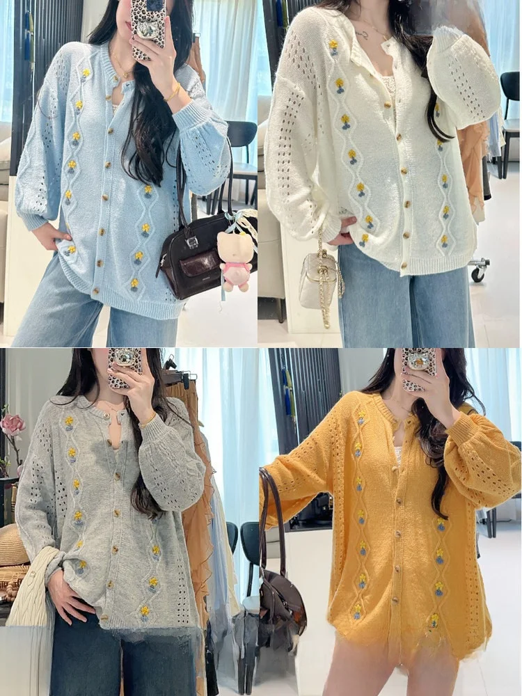 

Elegant Embroidered Hollow out Sweater Women's plus Size Lazy Versatile Knitwear Soft Style Multi Color Daisy Girl Sweater