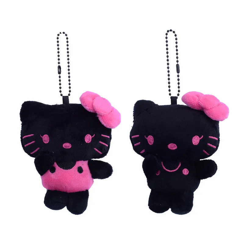 Sanrio Hello Kitty Black Skin Keychain Plush Toys Kawaii Accessories Backpack Pendant Stuffed Doll Christmas Gifts Peripheral