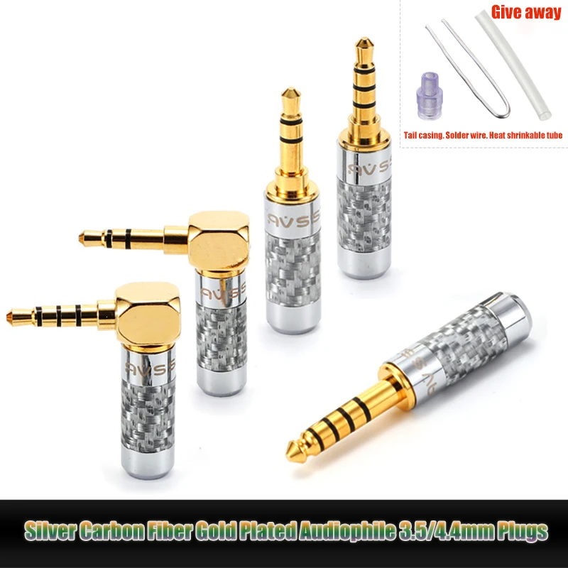 

AVSSZ Carbon Fiber 3.5mm Jack Stereo Headphone Welding Straight / Angle Plug 3 4 5 Poles DIY Repair 2.5mm/4.4mm Audio Plug