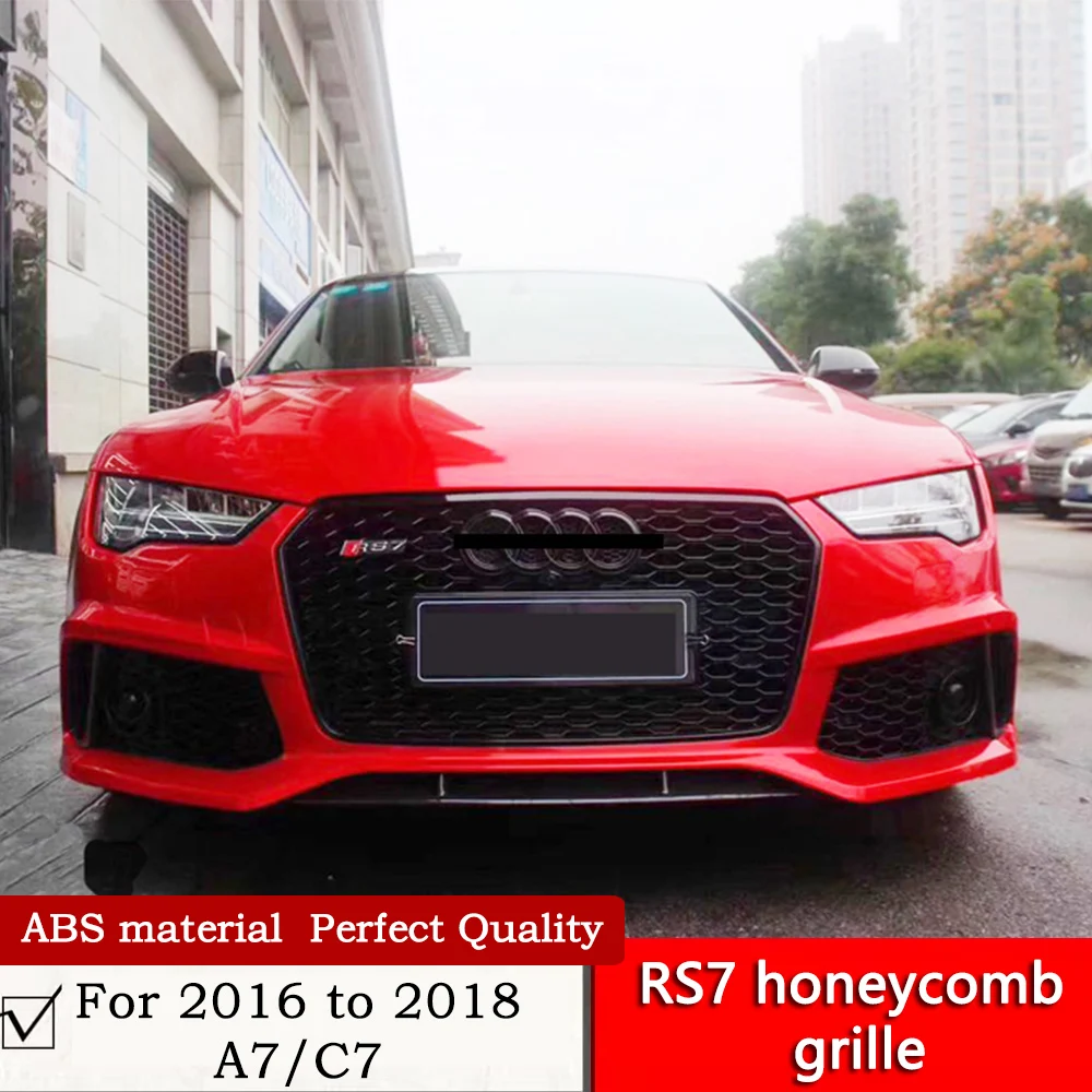 For 2016 to 2018  A7 change RS7 grille glossy black n silver n grey ABS material C7 front face honeycomb grille nice fit by air