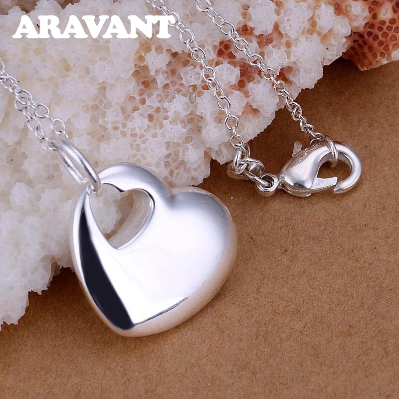 

925 Silver Heart Pendant Necklace Chains For Women Wedding Jewelry