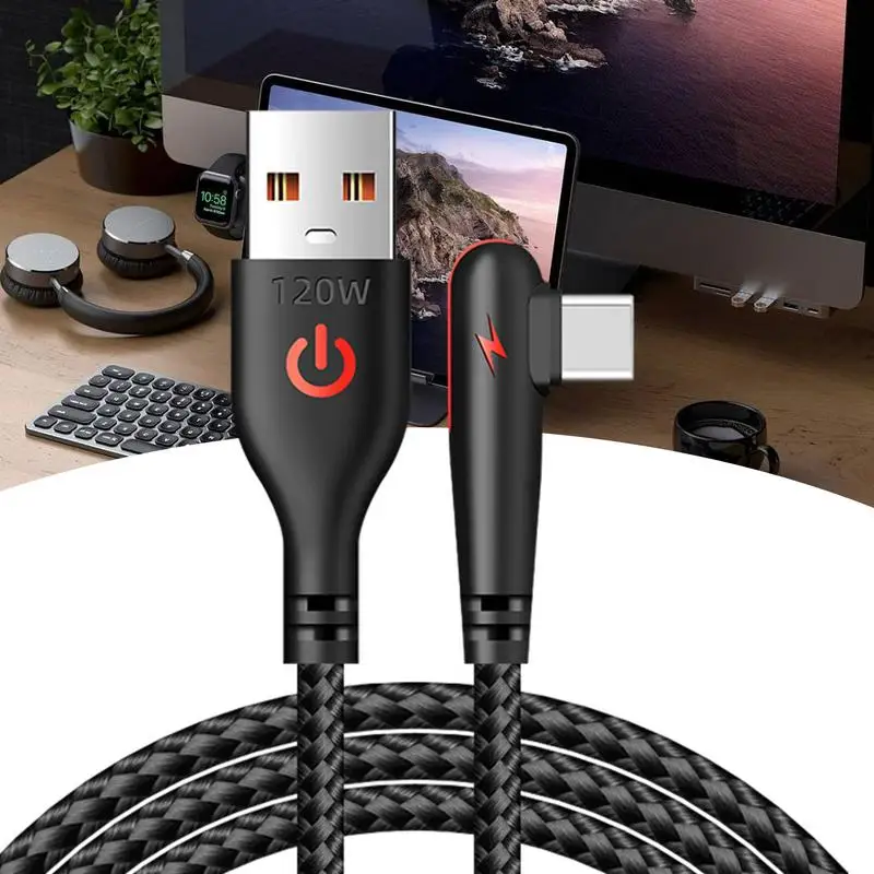 USB-Typ-C-Kabel, schnelles Aufladen, USB-C-Ladekabel, 90-Grad-Kabel, geflochten, 120 W, Ladekabel, rechtwinkliges USB-C-Ladekabel, 1 m