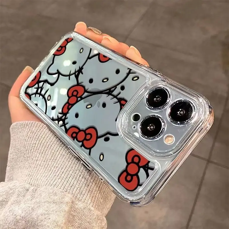 Sanrio Full Screen Lovely Hello Kitty Clear Phone Case For iPhone 16 15 14 13 PRO MAX 11 12 PRO XS XR 7 8 Plus Cartoon Kitty Y2K