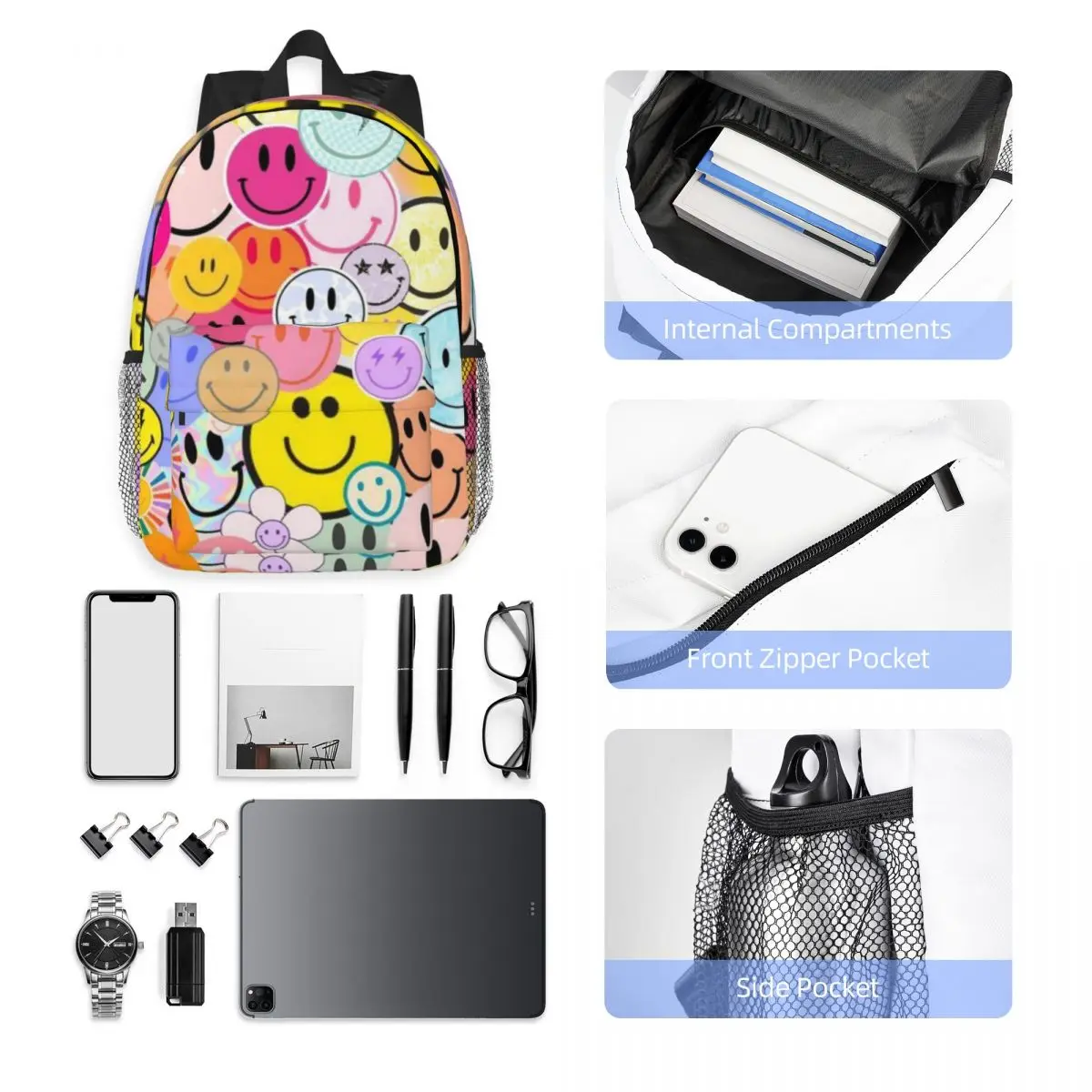 Happy Face Plecaki Teenager Bookbag Casual Studenci Torby szkolne Plecak podróżny Torba na ramię o dużej pojemności