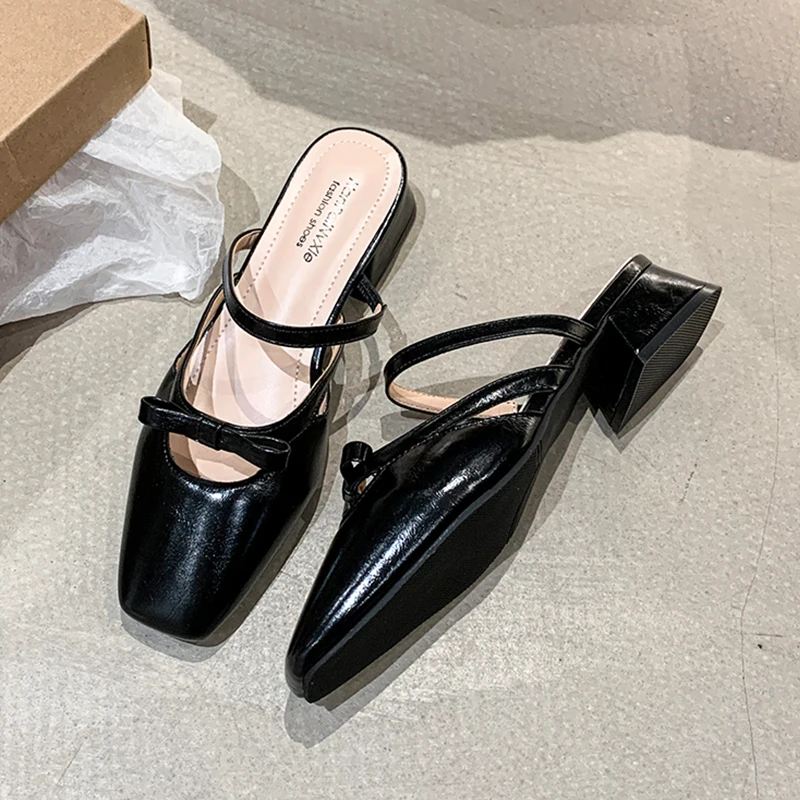 

Women Square Toe Slippers Bow Sandals Slingback Mules Shoes Woman Summer Designer 2025 Brand Sexy Chunky Shoes Flip Flops Mujer